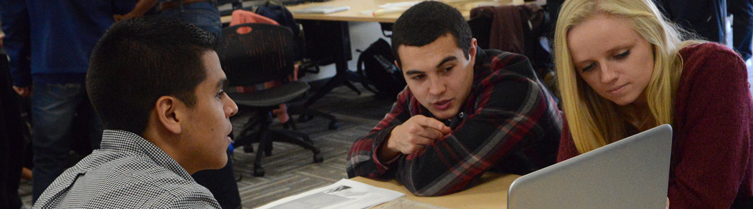 students and mentors working around round table