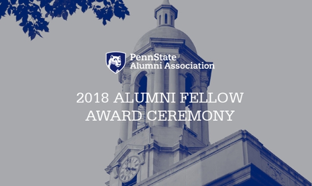 Image of Old Main clock tower with "2018 Alumni Fellow Award Ceremony" text over image