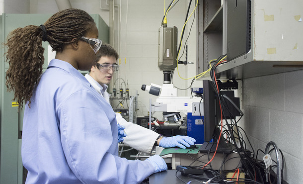 Woman and man working in lab