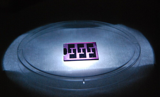Flexible solar cell with bright center light shining on it