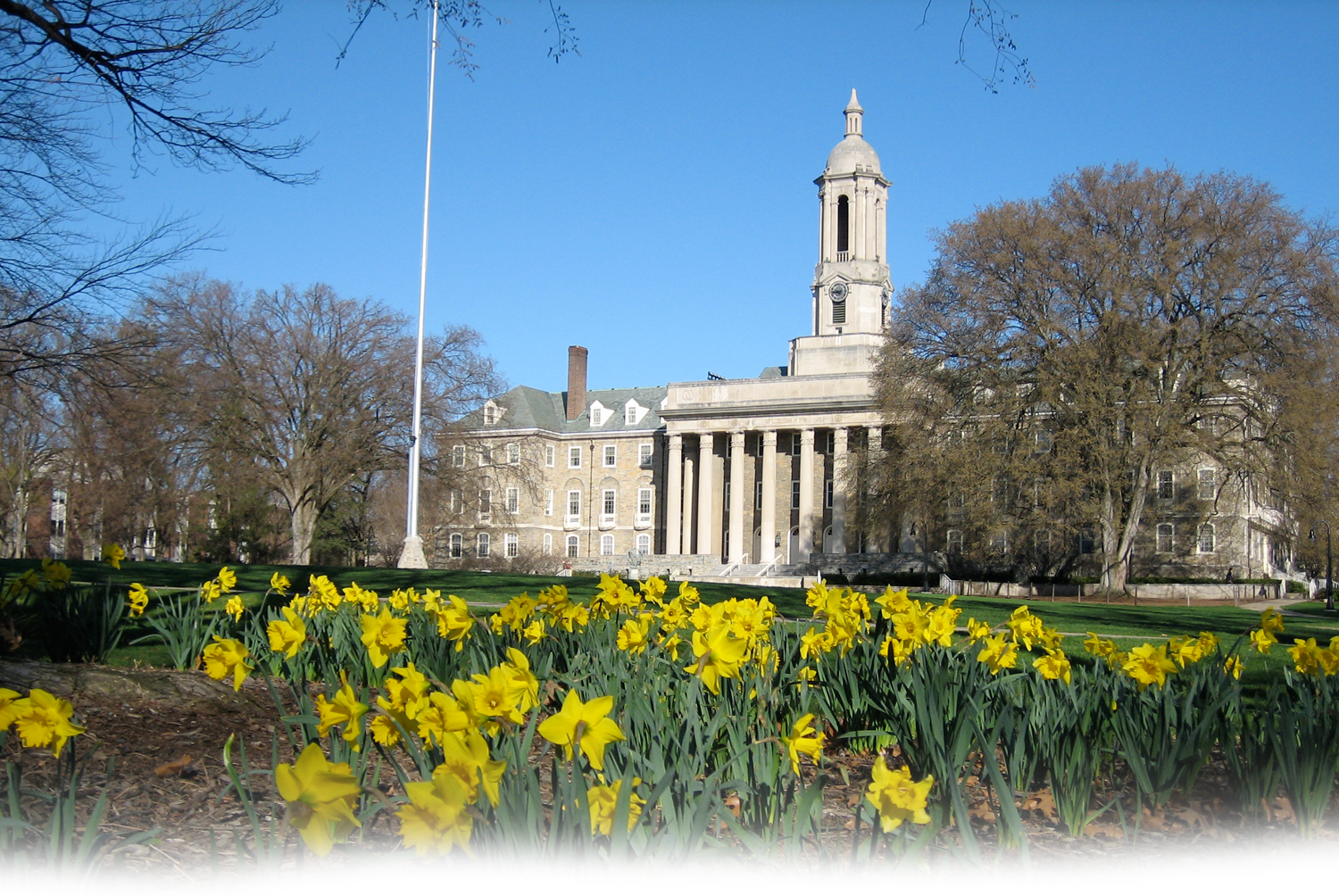 Background image of outside of Old Main Building.